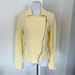 Maurices Pastel Yellow Linen Blend Asymmetrical Zip Up Moto Jacket Size M